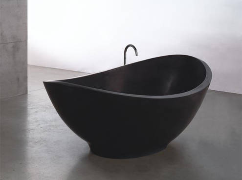 Freistehende Badewanne Lavasca Mini in schwarz matt, Design by Matteo Thun, LAMI 027, Gr��e 180x100x48/62cm, aus Cristalplant schwarz matt