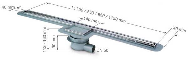 Duschrinne Linearis, schmaler Steg, Abflussleistung bis zu 24 l/min, L�ngen 750 / 850 / 950 / 1150mm, mit befliesbarer Revisions�ffnung